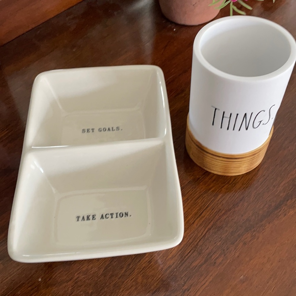 Rae Dunn Desk Organizers “Catch All” Tray & “Things” Cup- $15